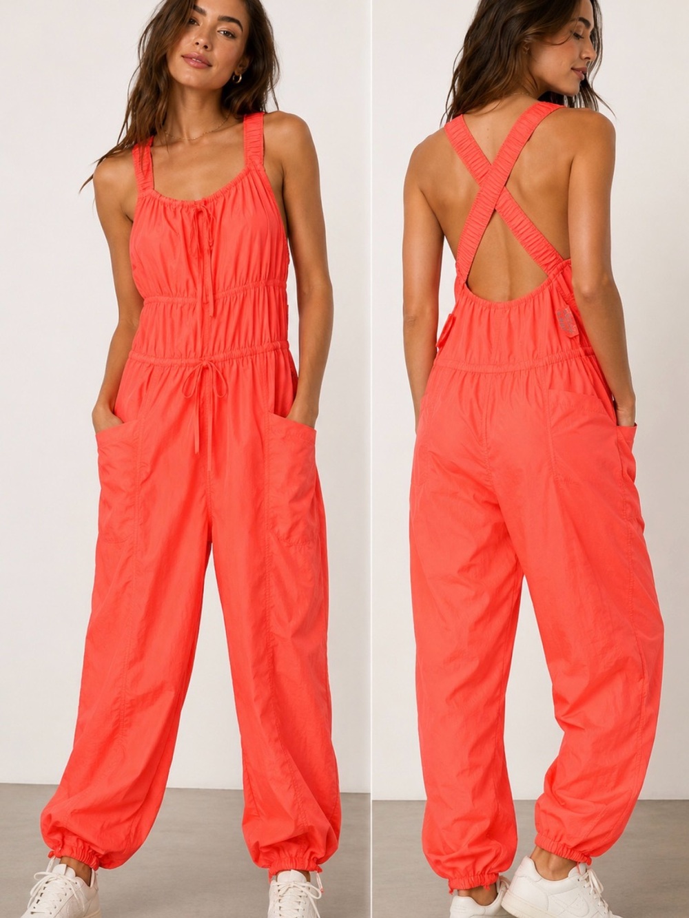 NWT FP Movement XS Neon Coral Parachute Utility Jumpsuit (stain in photo)
